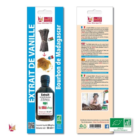 Blister of 1 Bottle of Liquid Extract of LAVANY Bourbon Vanilla from Madagascar Organic Farming Volume 50 ml